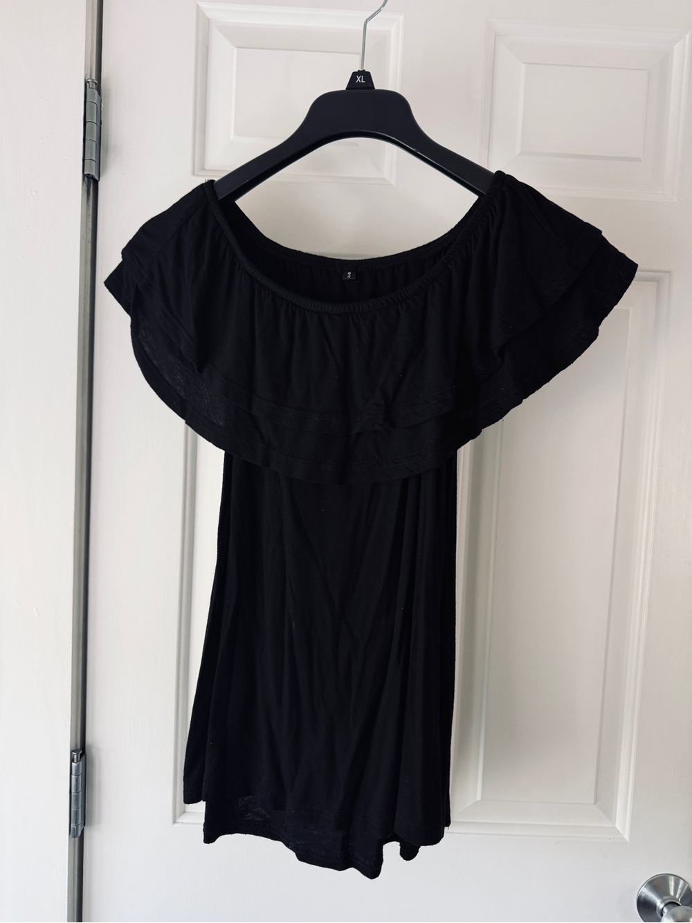 Black Off-Shoulder Ruffle Women's Top